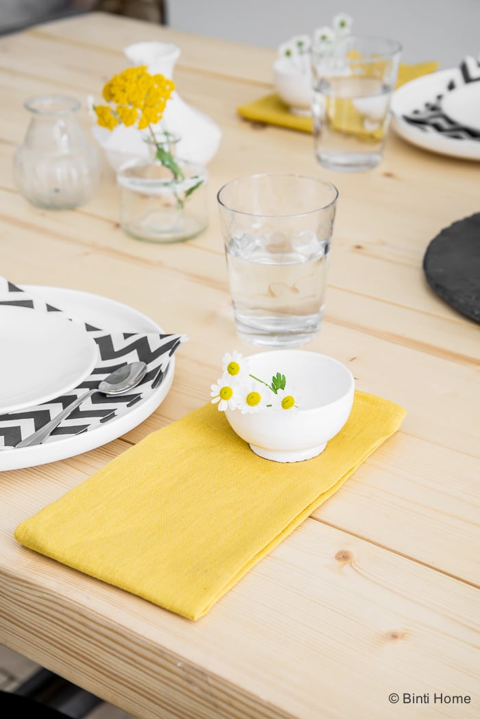 Spring Table styling with ocher yellow black and white ©BintiHome