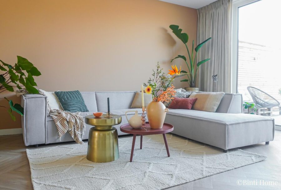 Grijze bank combineren met kleur ©Binti Home